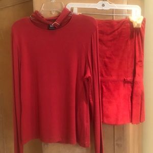 Worth top and genuine leather skirt